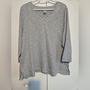 Chico’s‎ Striped Top Size 3 XL Navy White 3/4 Sleeve Soft Stretch Casual Shirt